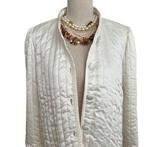 Vintage Miss Elaine Cream Satin Quilted Jacket Ethereal Size Large